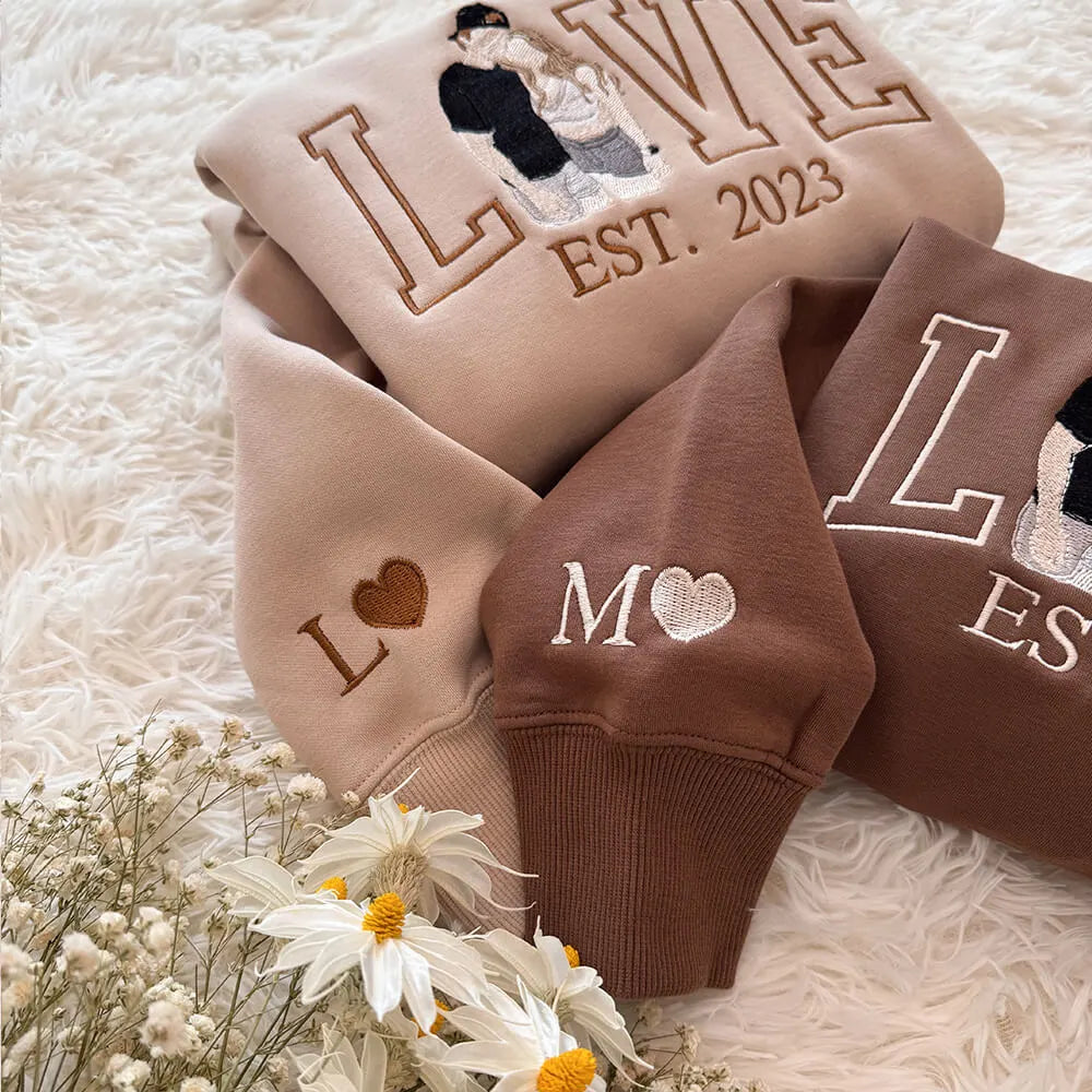 Custom Photo Embroidered Couple Sweatshirt