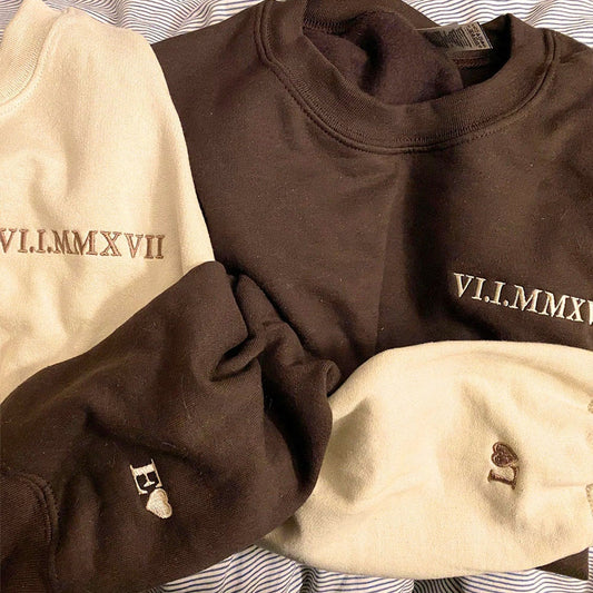 Custom Embroidered Roman Numeral Sweatshirt/Hoodie - Couples Gift