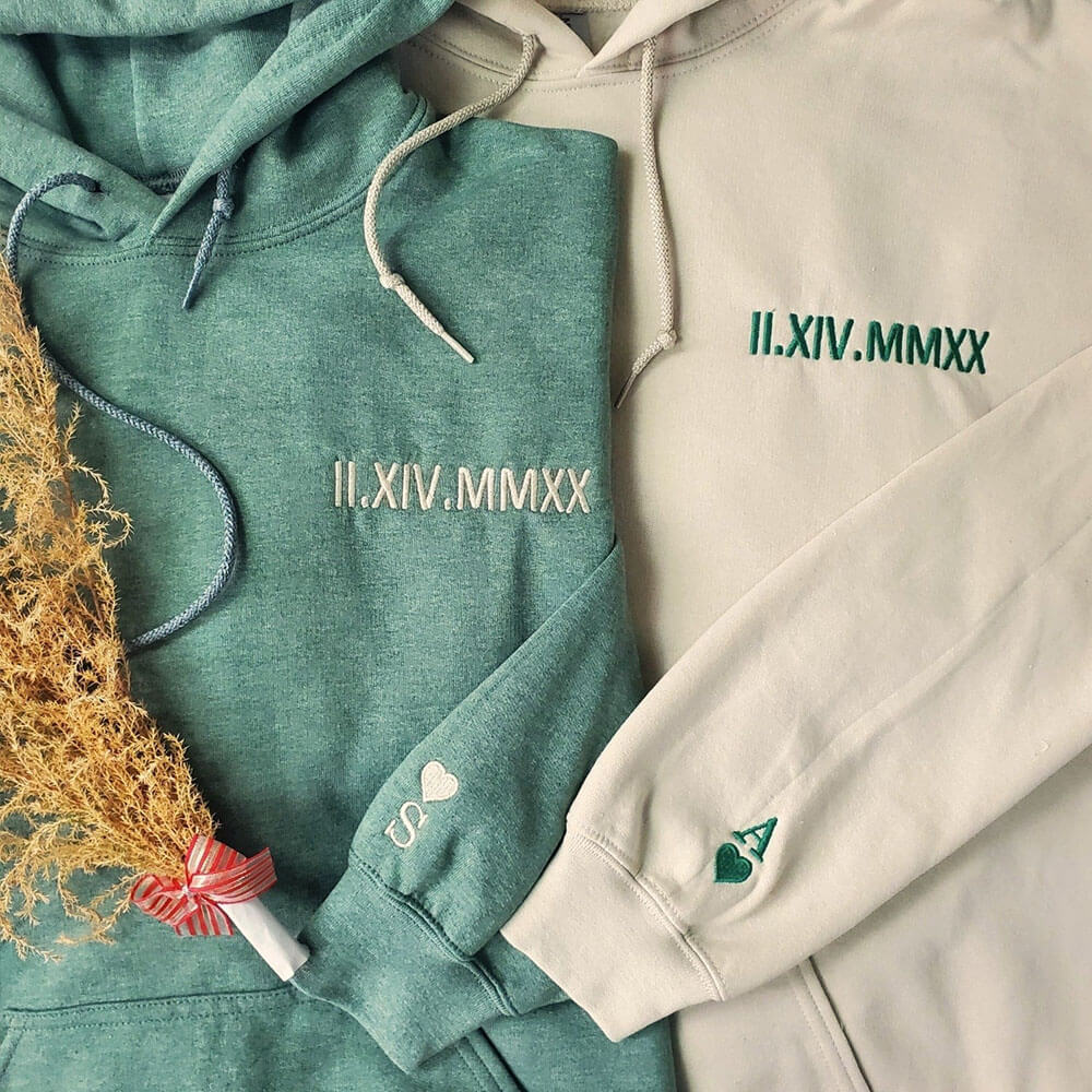 Custom Embroidered Roman Numeral Sweatshirt/Hoodie - Couples Gift