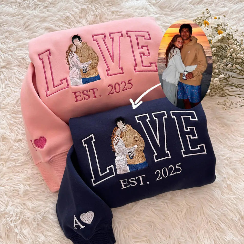 Custom Photo Embroidered Couple Sweatshirt