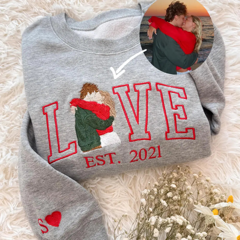 Custom Photo Embroidered Couple Sweatshirt