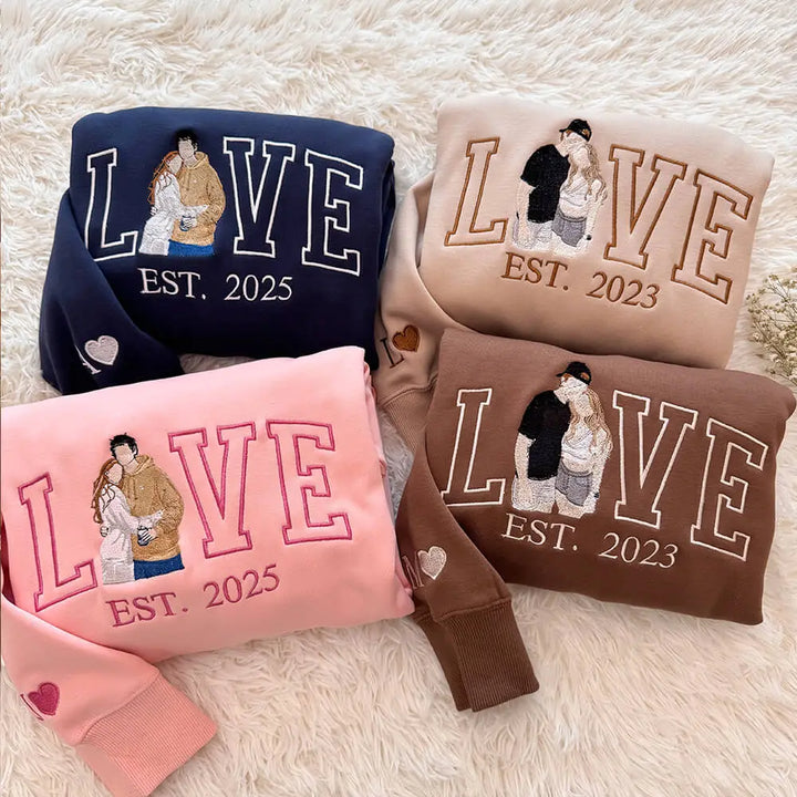 Custom Photo Embroidered Couple Sweatshirt