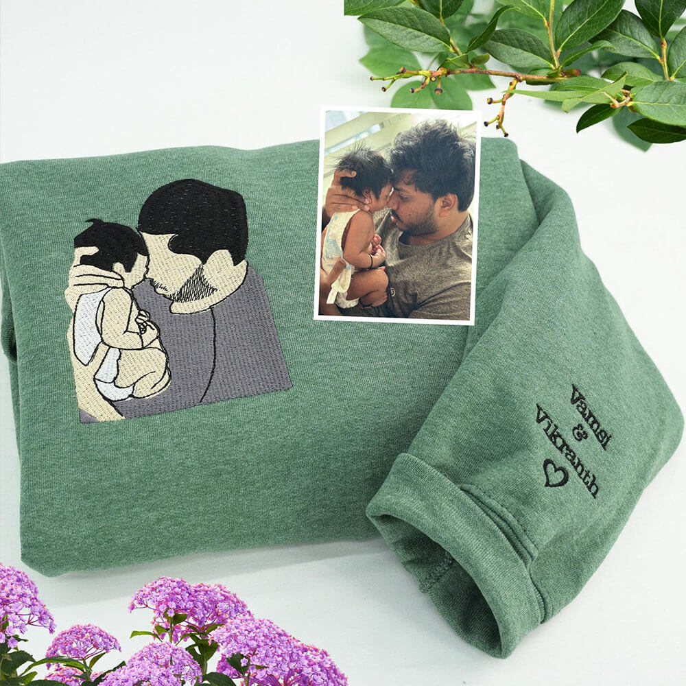 Fathers Day Embroidered Photo Portrait Sweatshirt