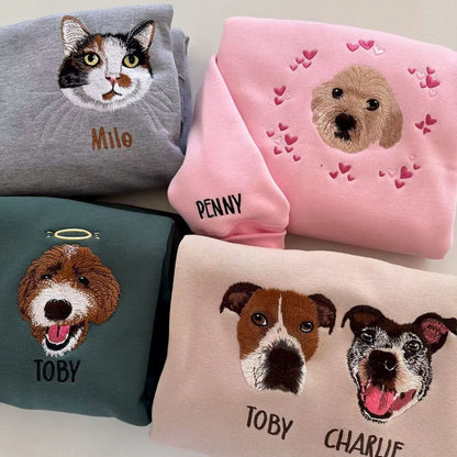 Custom Pet Portrait Embroidered Sweatshirt/Hoodie/T-shirt
