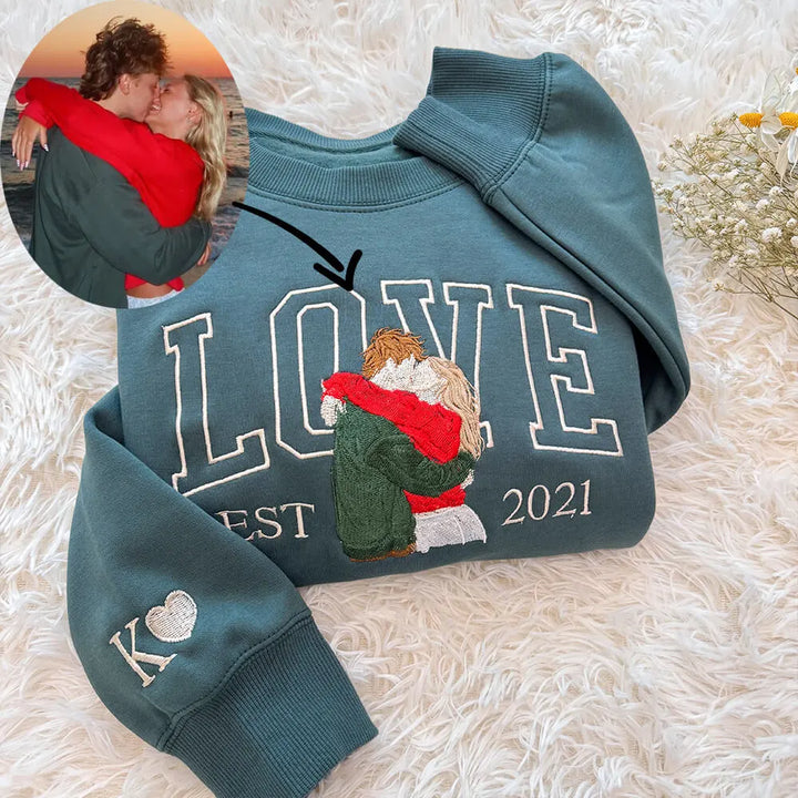 Custom Photo Embroidered Couple Sweatshirt - LOVE / XOXO Design