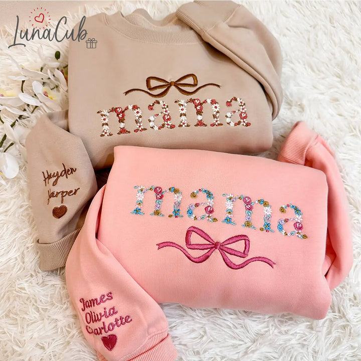 Custom Embroidered Flower Mama Bow Sweatshirt-The 2nd 20% OFF