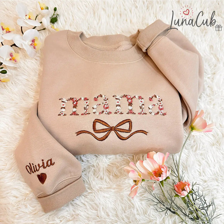 Custom Embroidered Flower Mama Bow Sweatshirt-The 2nd 20% OFF
