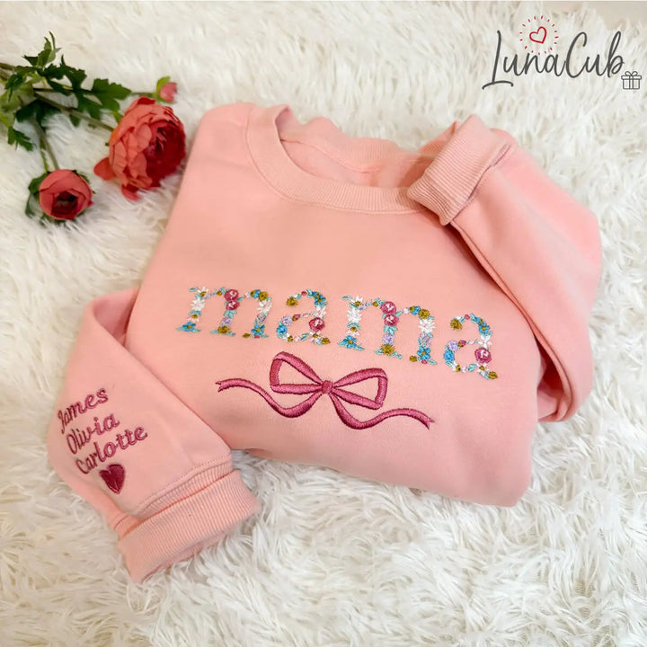 Custom Embroidered Flower Mama Bow Sweatshirt-The 2nd 20% OFF