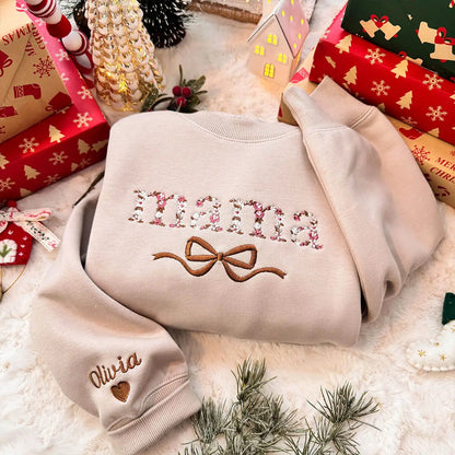 Custom Embroidered Flower Mama Bow Sweatshirt-The 2nd 20% OFF