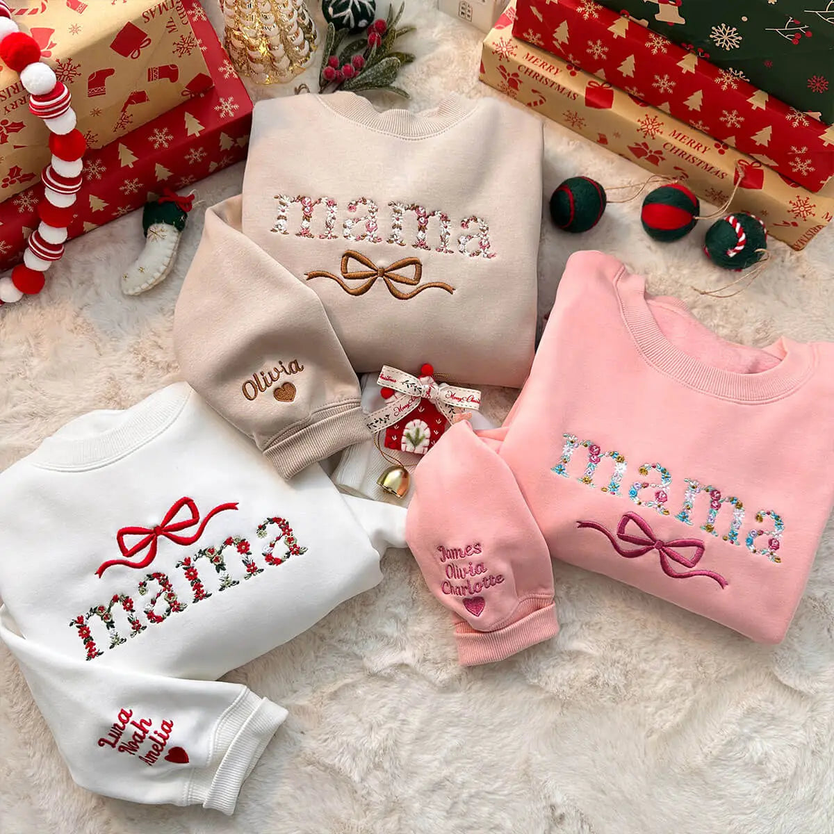 Custom Embroidered Flower Mama Bow Sweatshirt-The 2nd 20% OFF