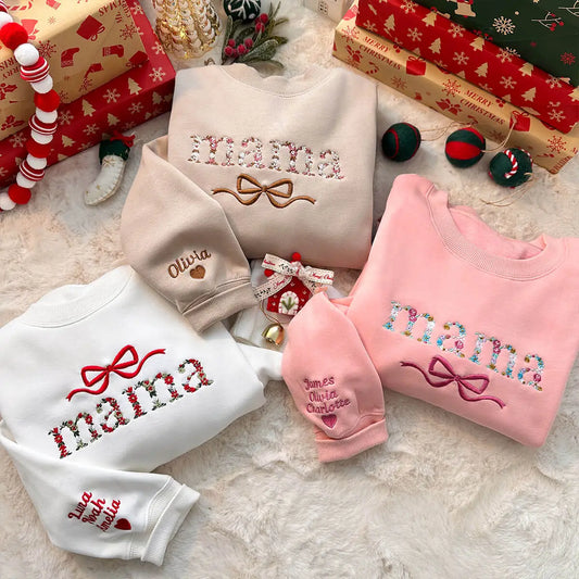 Custom Embroidered Flower Mama Bow Sweatshirt-The 2nd 20% OFF