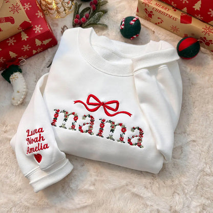 Custom Embroidered Flower Mama Bow Sweatshirt-The 2nd 20% OFF