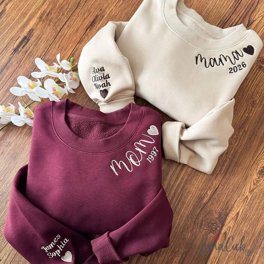 Custom Neckline Embroidered MAMA Sweatshirt | Mother’s Day Gift