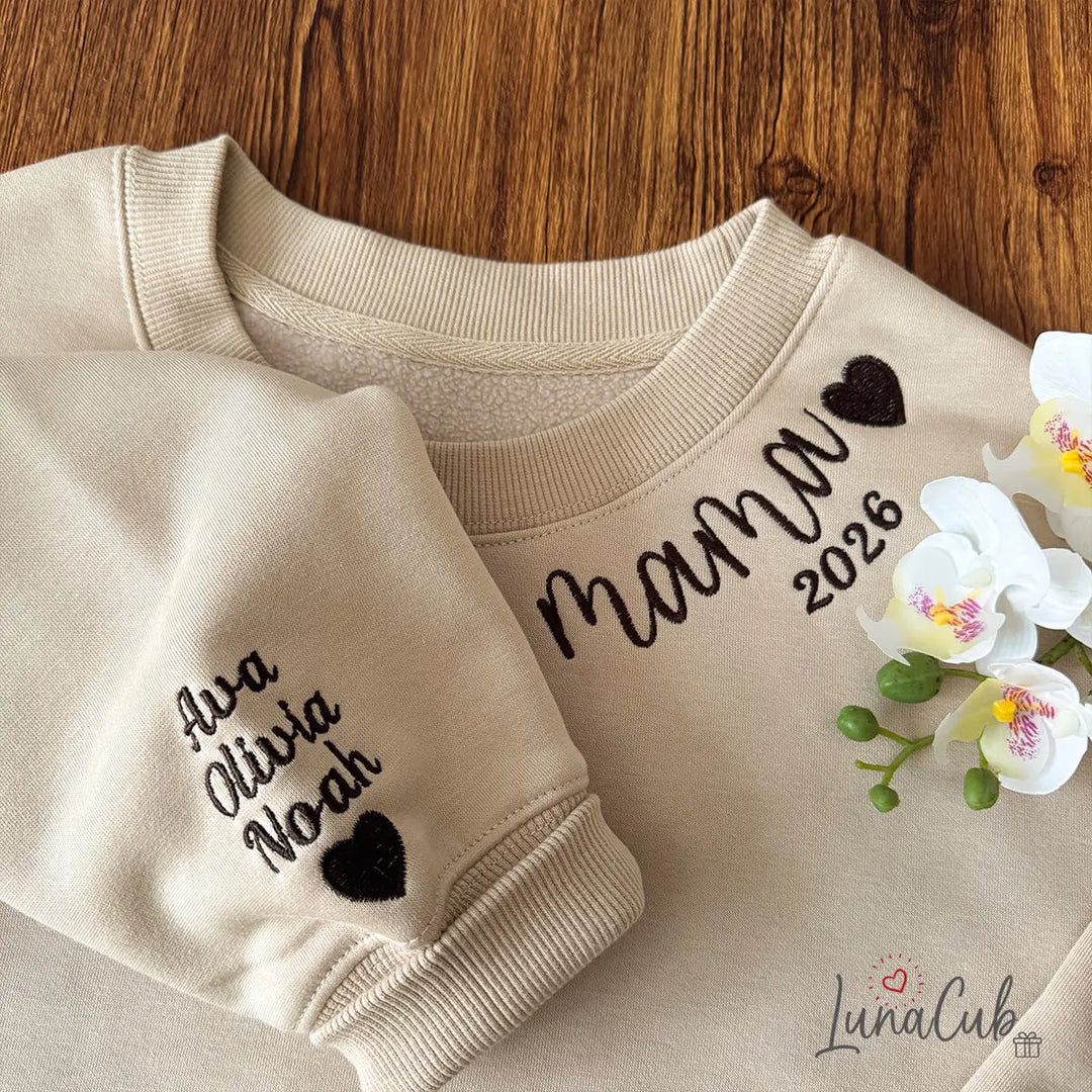 Custom Neckline Embroidered MAMA Sweatshirt | Mother’s Day Gift
