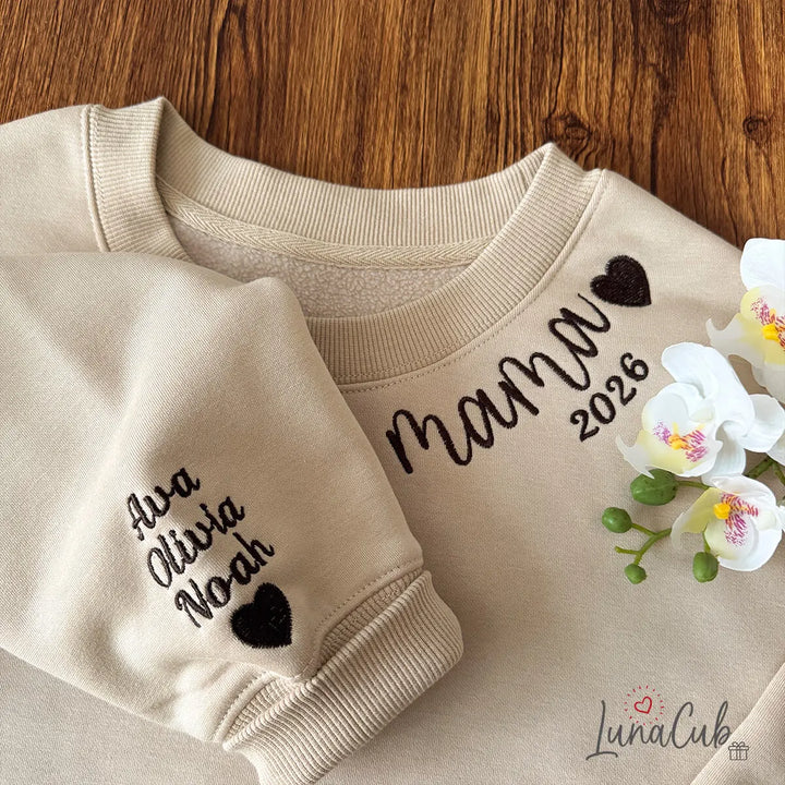 Custom Neckline Embroidered MAMA Sweatshirt | Mother’s Day Gift
