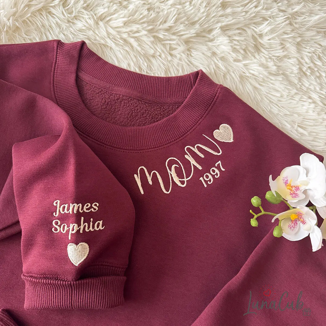 Custom Neckline Embroidered MAMA Sweatshirt | Mother’s Day Gift
