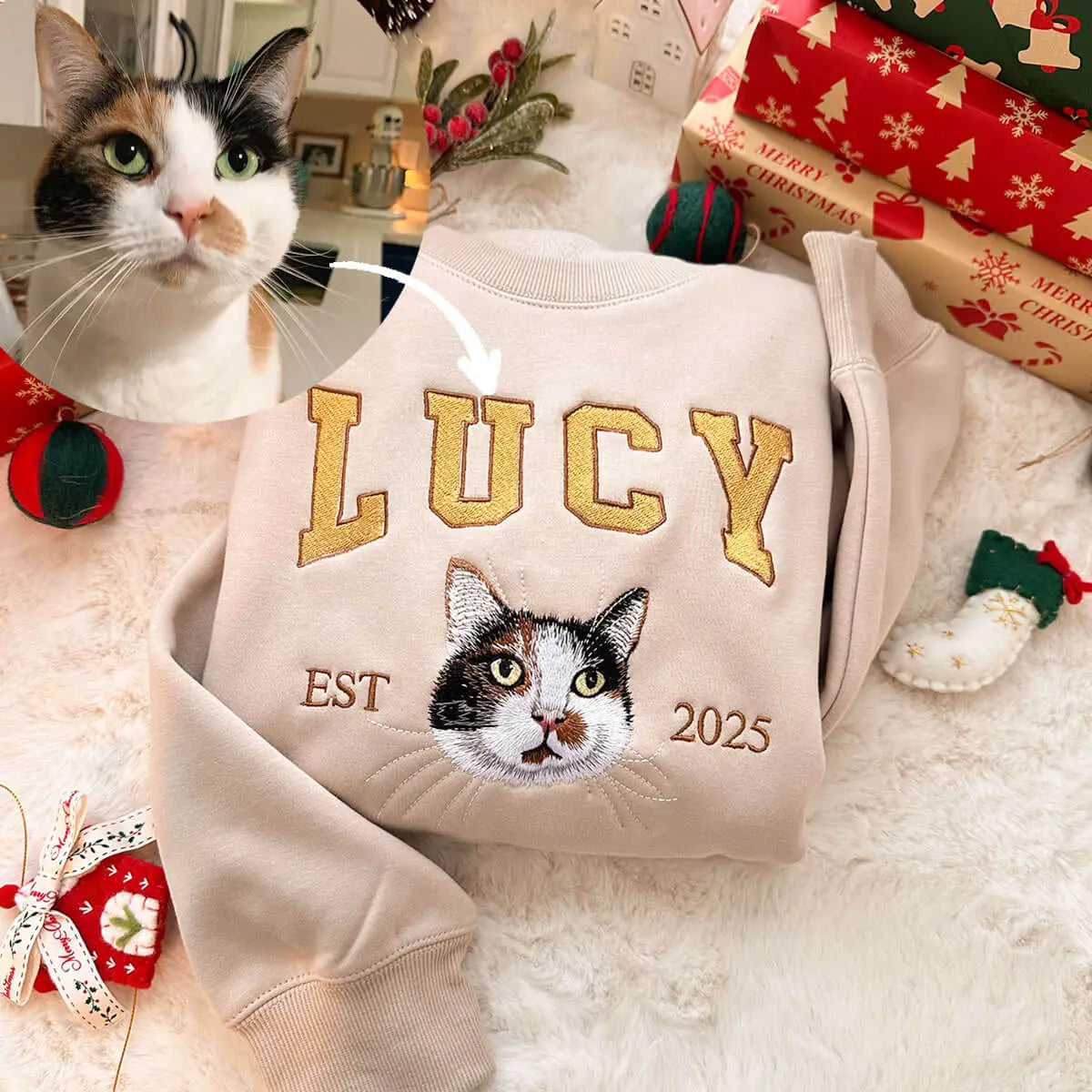 Custom Pet Portrait Embroidered Sweatshirt/T-shirt-The 2nd 20% OFF(any style)