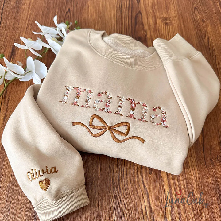 Custom Embroidered Flower Mama Bow Sweatshirt | Gift for Mom
