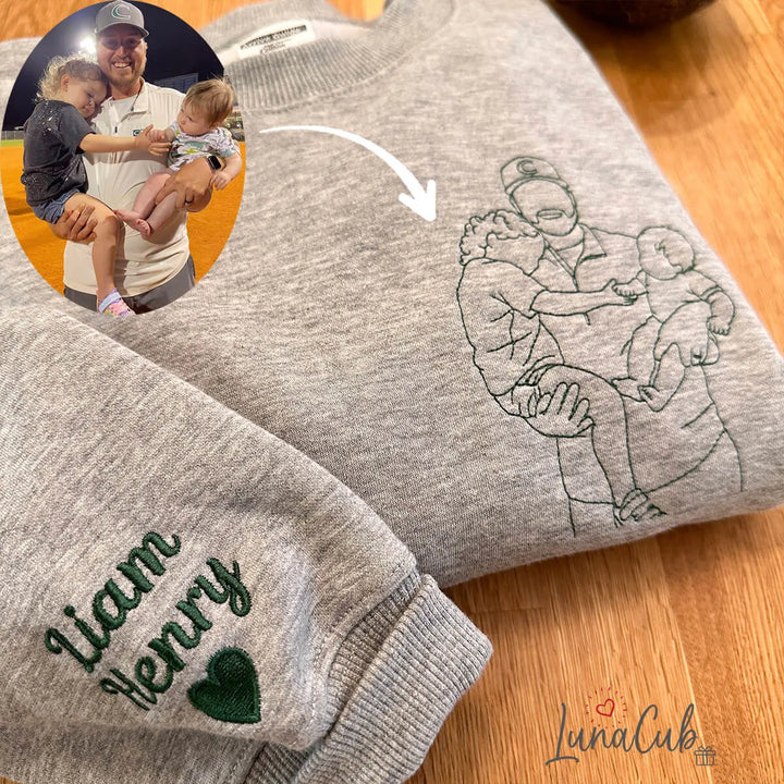Custom Portrait Embroidered Sweatshirt – Personalized Father’s Day Gift for Dad