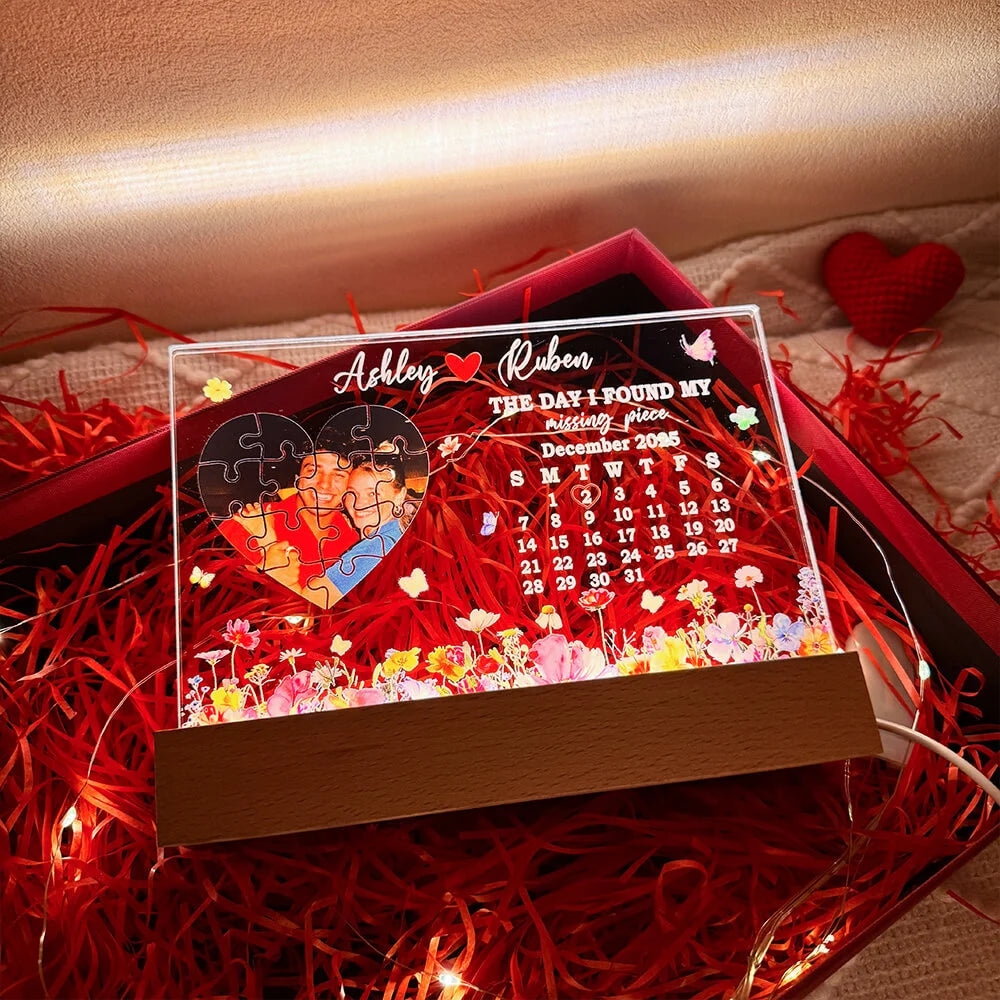 The Day I Found My Missing Piece Custom Anniversary Calendar Lamp🧩❤️