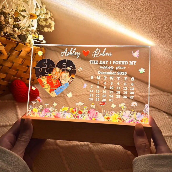 The Day I Found My Missing Piece Custom Anniversary Calendar Lamp🧩❤️