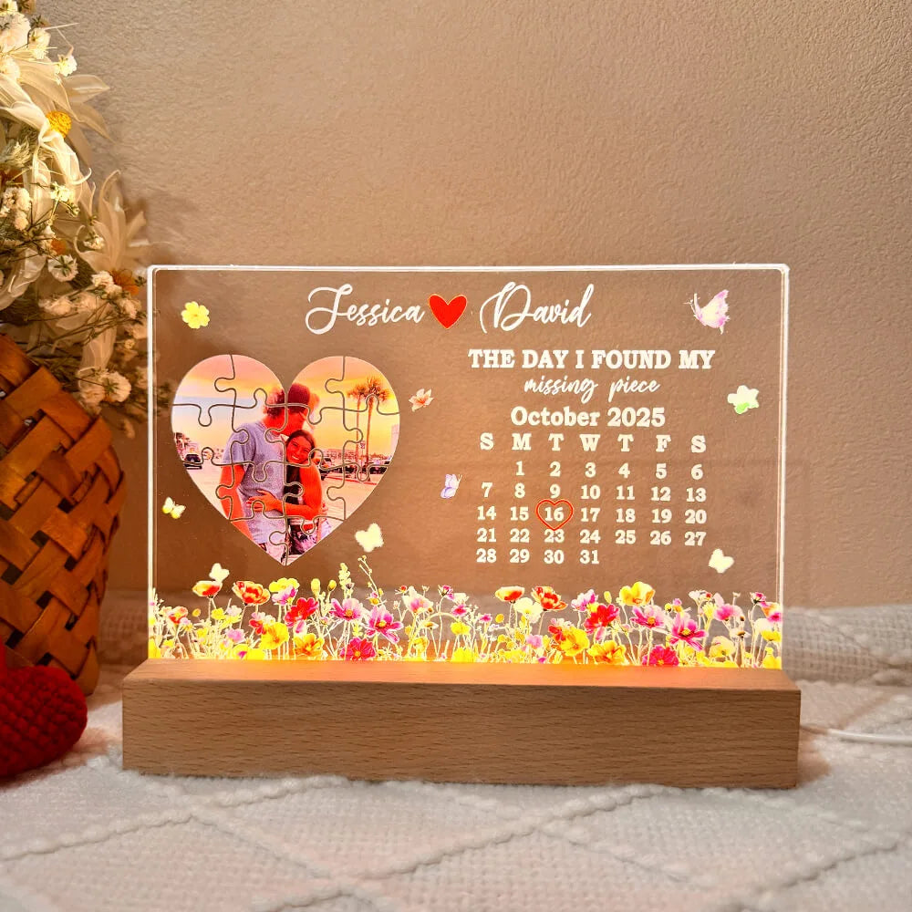 The Day I Found My Missing Piece Custom Anniversary Calendar Lamp🧩❤️