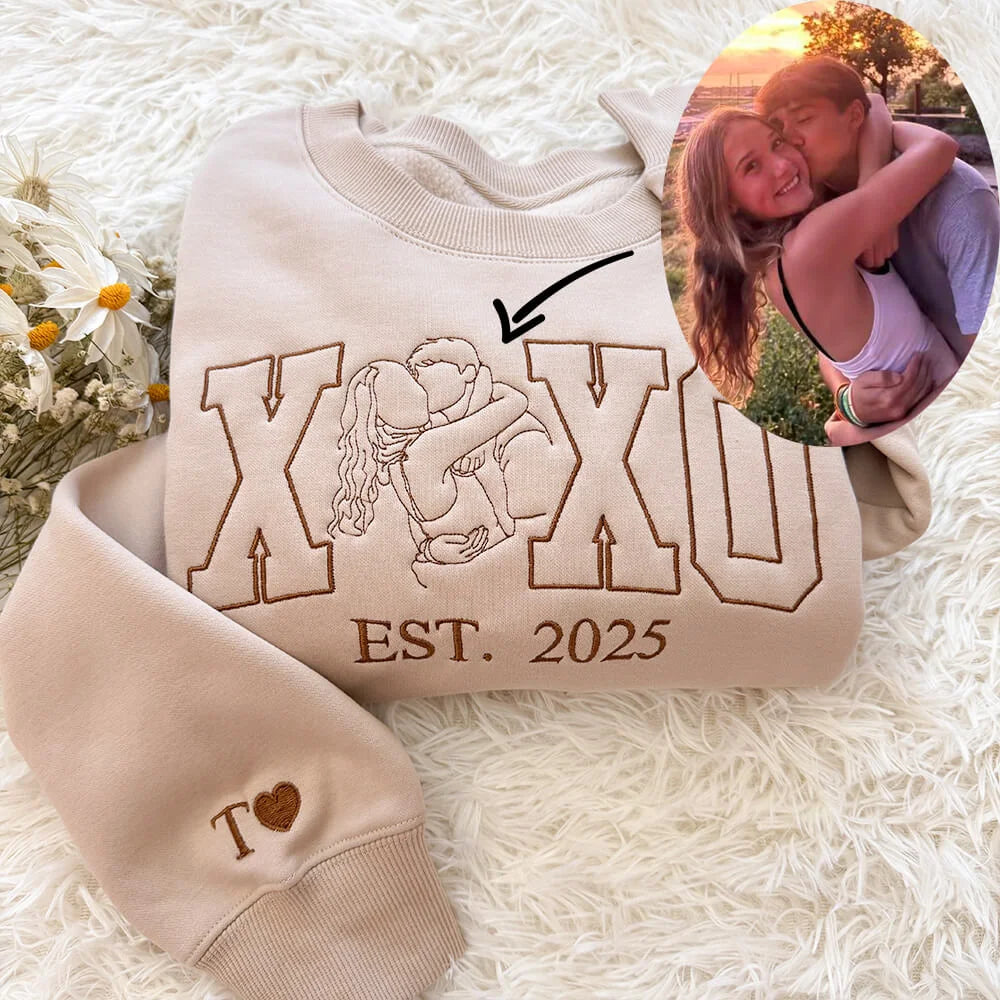 Custom Couple Line Art Embroidered Sweatshirt – Valentine’s Gift