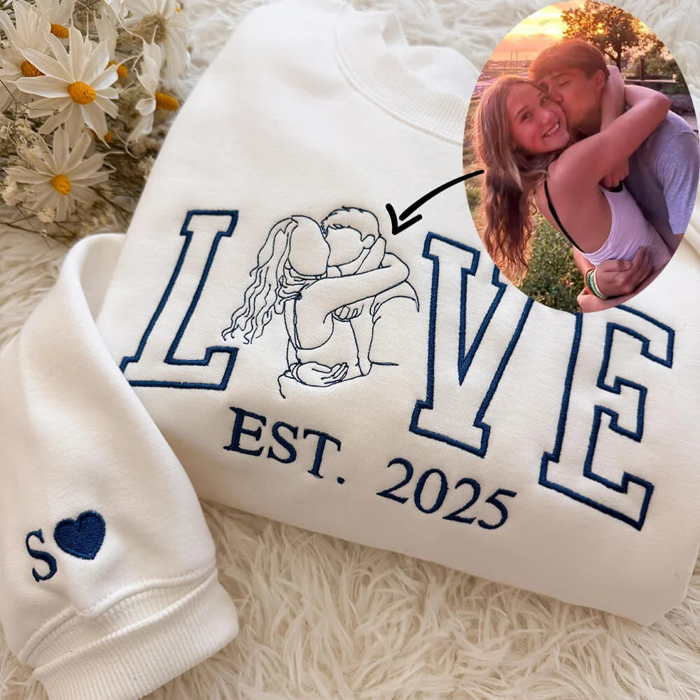 Custom Couple Line Art Embroidered Sweatshirt – Valentine’s Gift